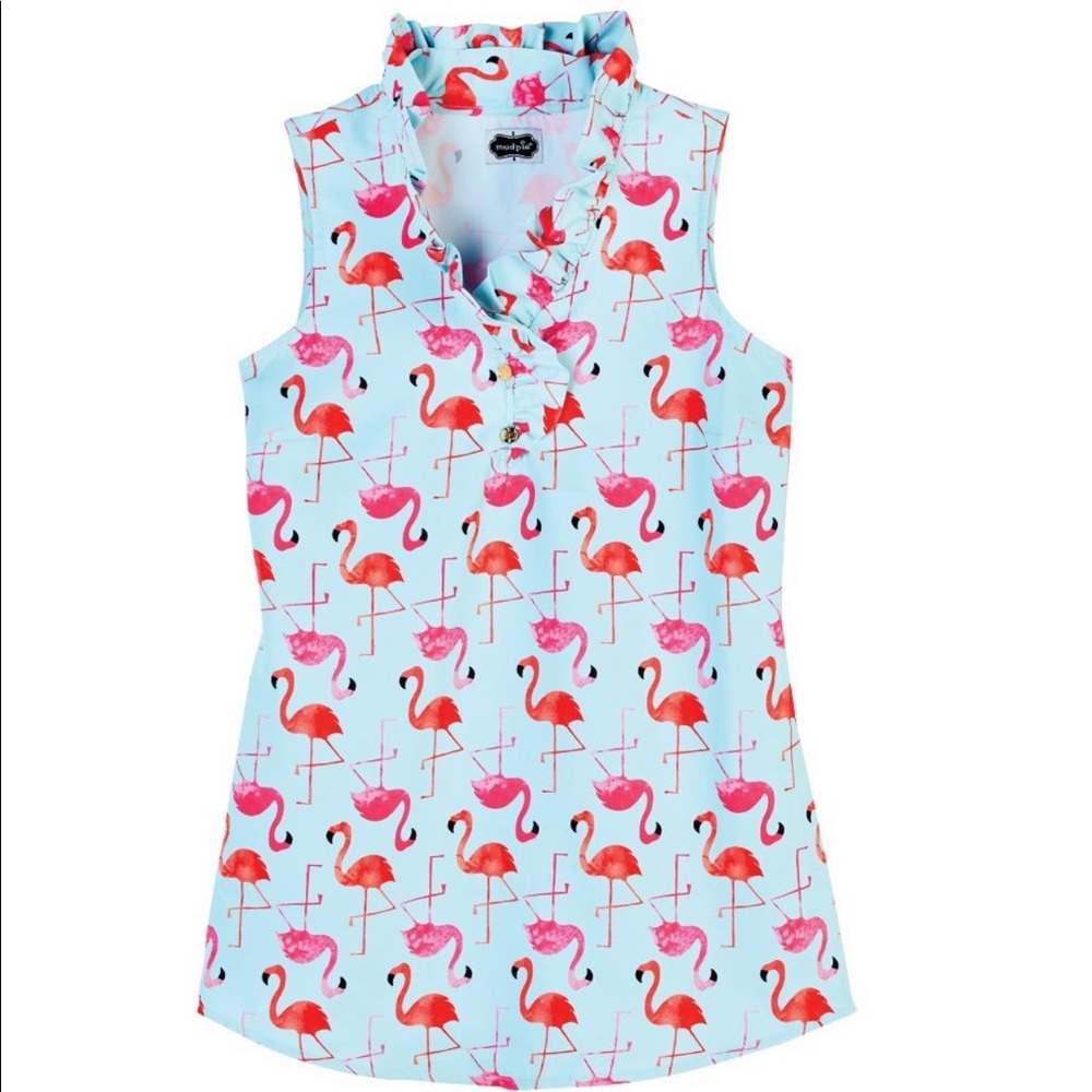 Mud pie Flamingo Top Blouse Sleeveless Ruffle